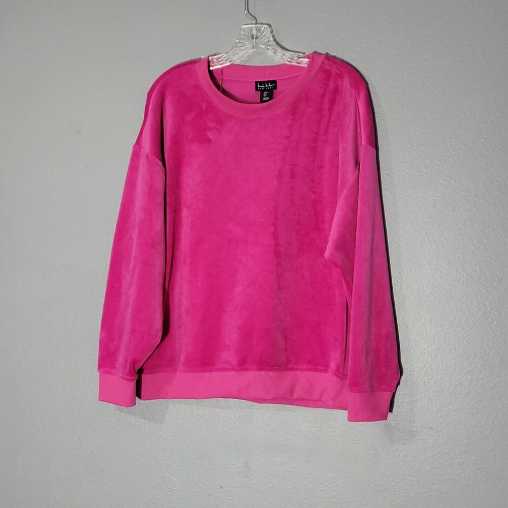 Nicole Miller Velour Pullover Sweater Pink Sz Large